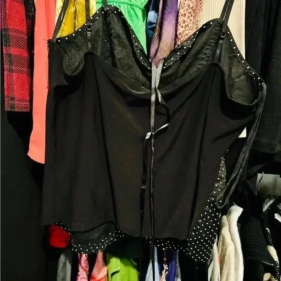 Black and White Polka Dot Bustier Corset Rhinestone Lace Up Top - Picture 3 of 8